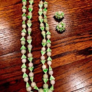 Vintage mint lucite necklace and earrings